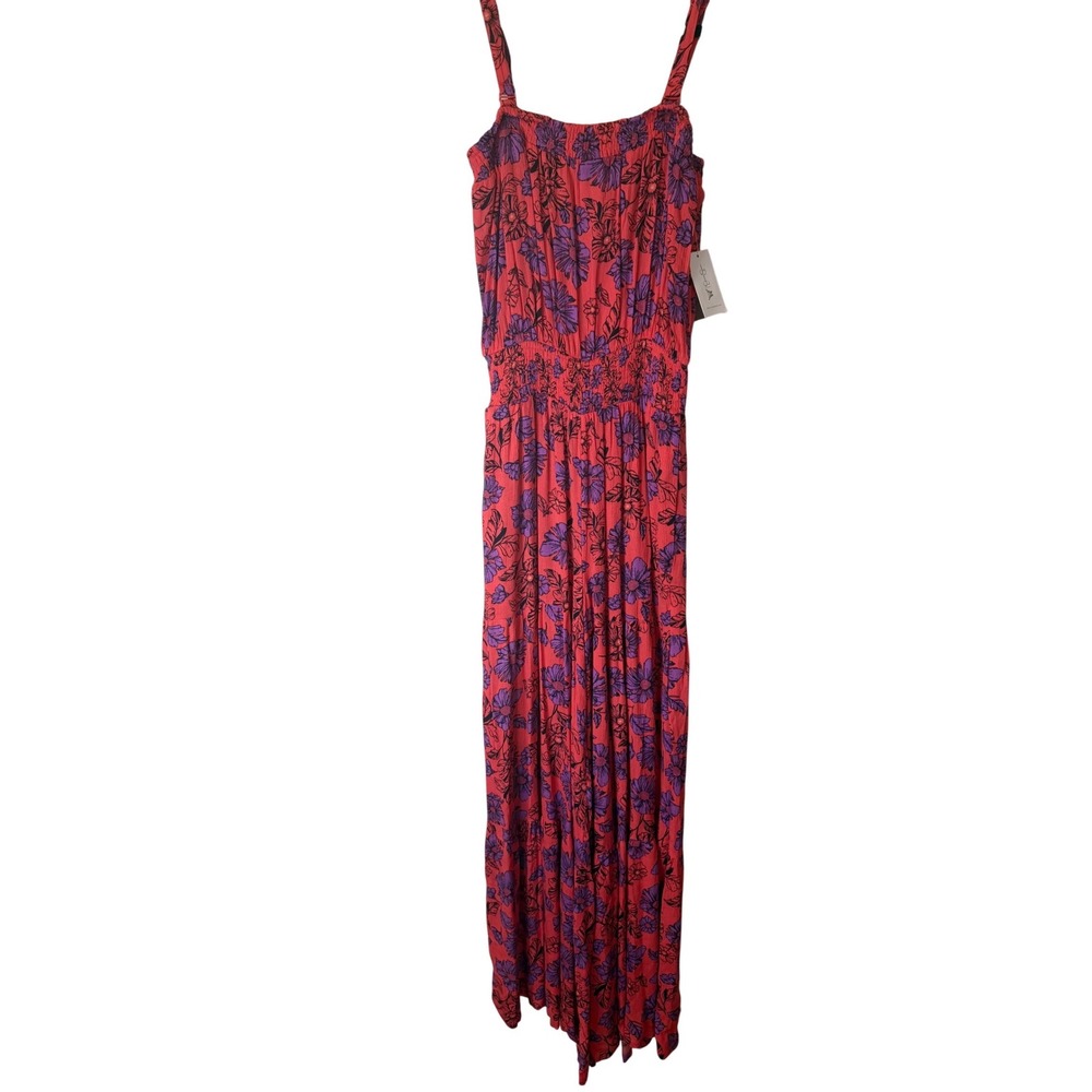 Jessica Simpson Floral Wide Leg Romper Pink Purple Smocked Waist Size M nwt - Picture 6 of 11